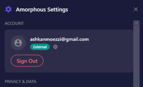 Screenshot of the Account section showing
