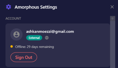 Screenshot showing the offline status indicator with "Offline: X days remaining"