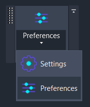 Screenshot showing the Settings dropdown on the Amorphous ribbon tab with "Preferences" highlighted