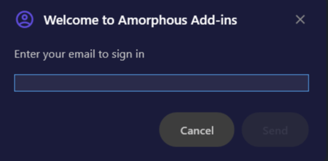 Screenshot of the email verification dialog showing email entry field and Send button