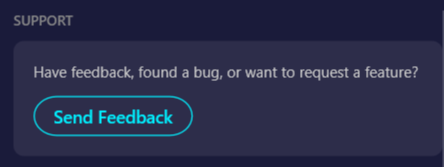 Screenshot of the Support section with "Send Feedback" button