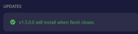 Screenshot showing "v1.x.x will install when Revit closes" message