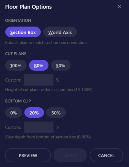 Screenshot of the Floor Plan Options dialog showing