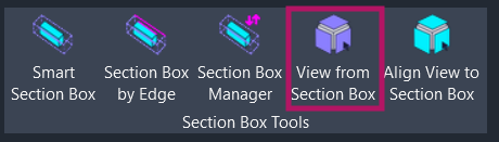 Screenshot showing the View from Section Box button location on the Amorphous ribbon tab in the Section Box Tools panel
