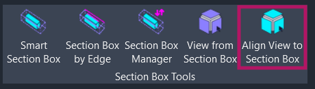 Screenshot showing the Align View to Section Box button location on the Amorphous ribbon tab in the Section Box Tools panel