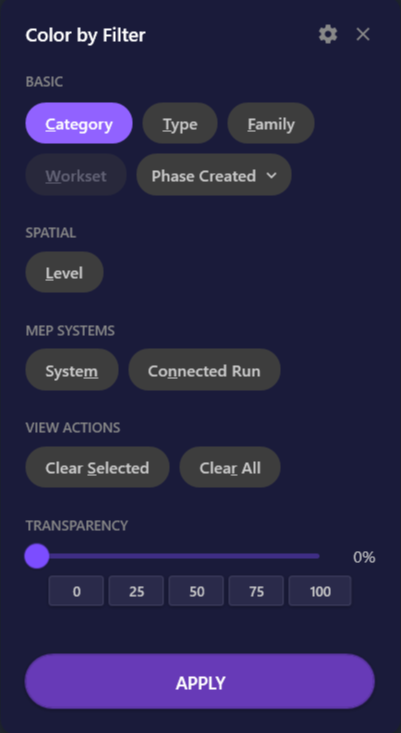 Screenshot showing Color Tools dialog with Color by Filter tab active, displaying