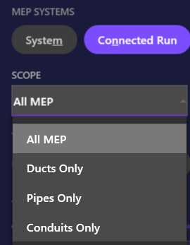 Screenshot showing the Connected Run chip clicked with dropdown options