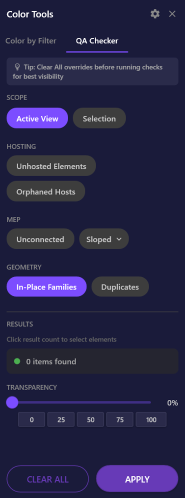 Screenshot showing the QA Checker tab with