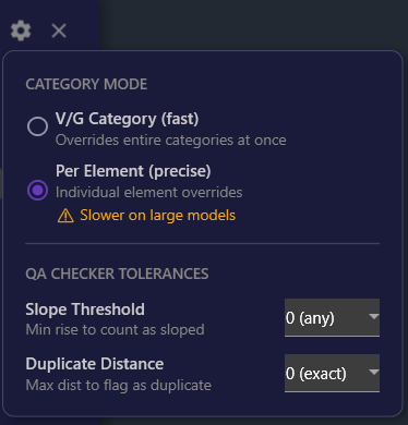 Screenshot showing the settings popup with