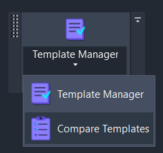 Screenshot showing the Compare Templates button location on the Amorphous ribbon tab. It's accessed via the Template Manager split button - click the dropdown arrow to reveal Compare Templates in the flyout menu.