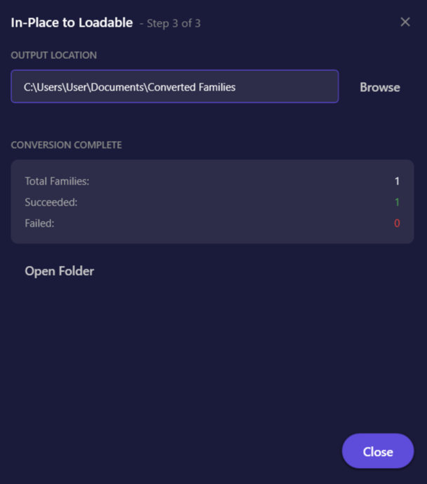 Screenshot showing the summary panel with
