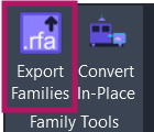 Screenshot showing the Export Families button location on the Amorphous ribbon tab in the Family Tools panel