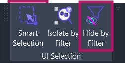 Screenshot showing the Hide by Filter button location on the Amorphous ribbon tab in the UI Selection panel