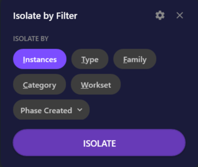 Screenshot of the Isolate by Filter dialog showing