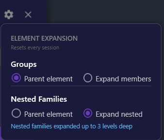 Screenshot of the settings popup showing