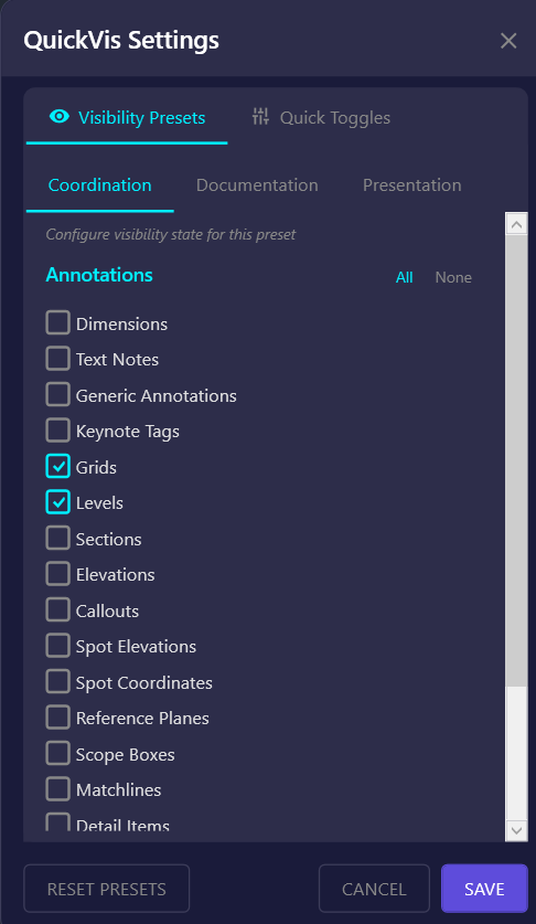 Screenshot of the full settings window showing tabs and layout