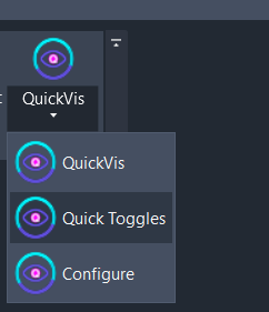 Screenshot showing the split button dropdown with Quick Toggles option highlighted