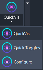Screenshot of the QuickVis split button on the ribbon showing the main QuickVis button