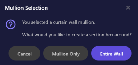Screenshot of the Mullion Selection dialog showing