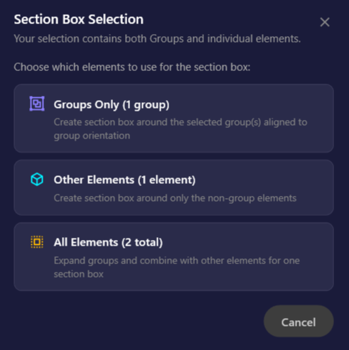 Screenshot of the Group Selection dialog showing