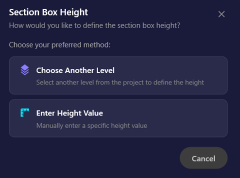 Screenshot of the Height Method Selection dialog showing
