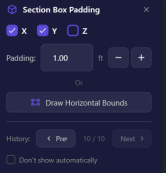 Screenshot of the Padding Panel showing all UI elements