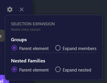 Screenshot of the Settings popup showing