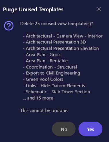 Screenshot of the purge confirmation dialog showing