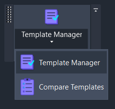 Screenshot showing the Template Manager split button on the Amorphous ribbon tab in the Data Tools panel. The main button shows "Template Manager" and the dropdown arrow reveals "Compare Templates" option.