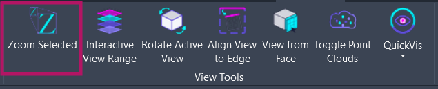 Screenshot showing the Zoom Selected button location on the Amorphous ribbon tab in the View Tools panel
